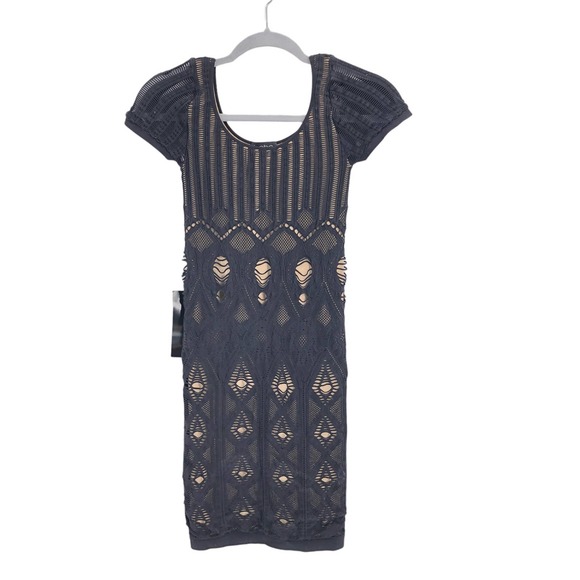 Bebe NEW Womens Size Small Double Layer Black Crochet Body-Con Dress Going Out - Picture 5 of 5